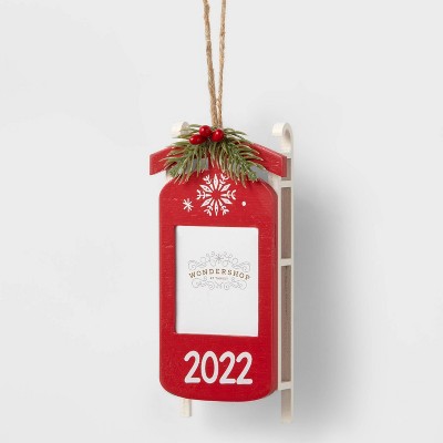 Wood Sled Photo Frame Christmas Tree Ornament - Wondershop™