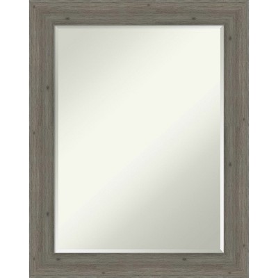 Amanti Art Fencepost Grey Narrow Petite Bevel Wood Bathroom Wall Mirror 28.5 x 22.5 in.