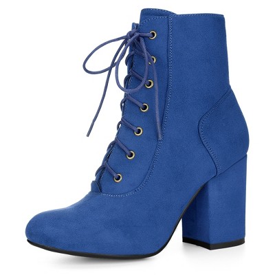 Allegra K Women's Lace Up Quilted Side Zip Soft Lining Chunky Heel Ankle Booties