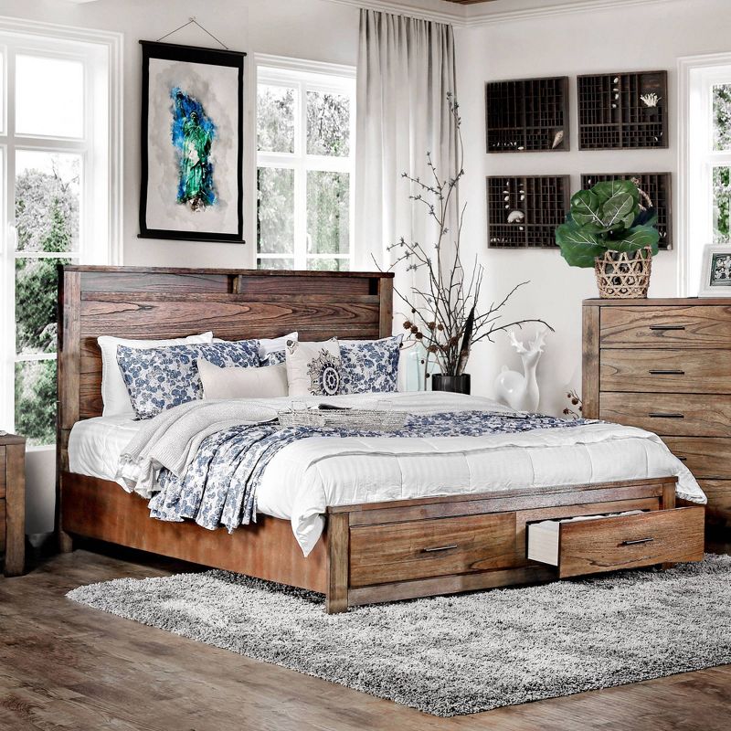Queen Keaton Rustic 2 Drawer Platform Bed Antique Oak - HOMES: Inside + Out, 3 of 10