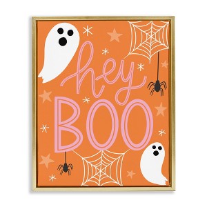 Stupell Industries Hey Boo Orange Halloween Ghosts Black Framed Floater Canvas Wall Art - 1 of 4