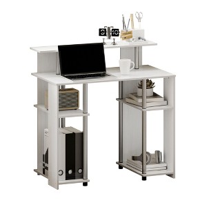 HOMLUX 35" Computer Desk Study Writing Workstation w/ Dual Side Shelves & Elevated Printer Shelf, White - 1 of 4