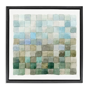 Stupell Industries Modern Watercolor Checkered Shapes Floating Frame Canvas Art, Black, 25" x 25" - 1 of 4