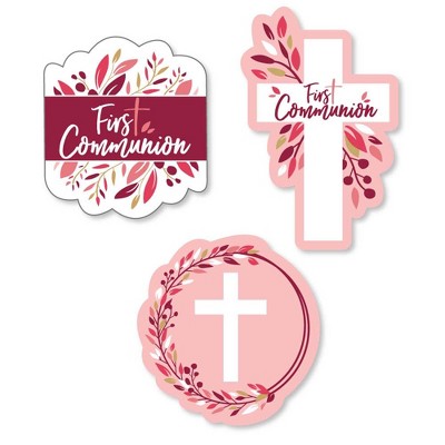 Big Dot of Happiness First Communion Pink Elegant Cross - DIY Shaped Girl Religious Party Cut-Outs - 24 Count