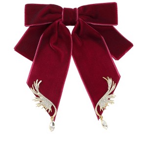 INSPIRE CHIC Women's Ribbon Bow Ties Velvet Solid Color Rhinestone Wings Bow Brooch - 1 of 4