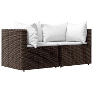 vidaXL Patio Loveseats 2 Pc Set - Corner Sofa with Cream White Cushions, Brown Poly Rattan - 1 of 4