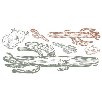Hand Drawn Cactus Peel and Stick Wall Decal Green - RoomMates: Vinyl, Self-Adhesive, Modern Decor, 6pc
