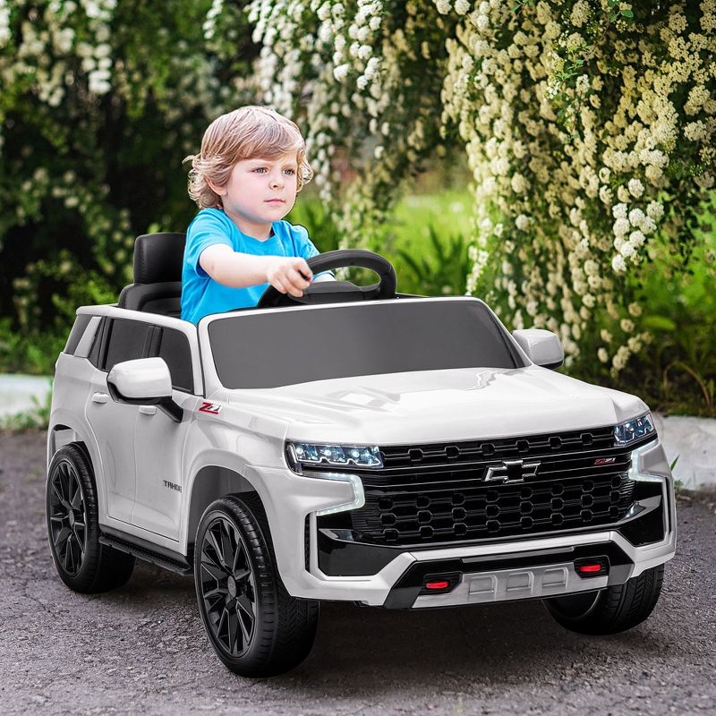 Aosom Licensed Chevrolet TAHOE Electric Car for Kids with Remote Control, 12V Battery Powered Ride On Car with 2 Speeds, Spring Suspension, LED Lights, MP3, Horn, Music, for 3-6 Years Old, White, 4 of 10