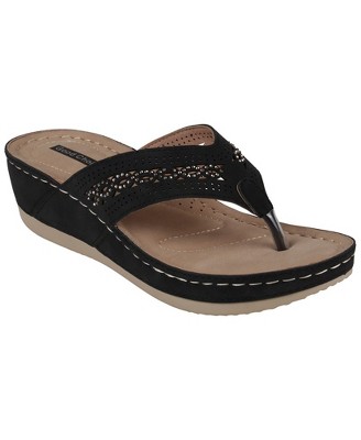GC Shoes Bari Embellished Perforated Comfort Slide Wedge Sandals
