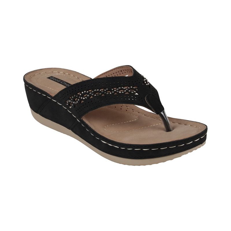 GC Shoes Bari Embellished Perforated Comfort Slide Wedge Sandals, 1 of 6