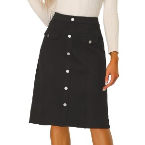 INSPIRE CHIC Women's High Waist Faux Suede Knee Length A-Line Skirts - 1 of 4