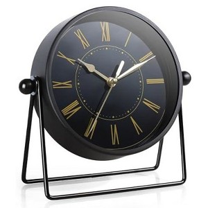 Aoibox Vintage Black Metal Desk Clock, Silent Non-Ticking Mantel Clock with Adjustable Angle for Fireplace Farmhouse Shelf Living Room D¨¦cor - 1 of 4