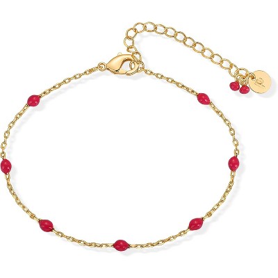 14K Yellow Gold Plated Beaded Enamel and Gemstones Bracelets | Colored Boho Festival Adjustable Slider Bracelet