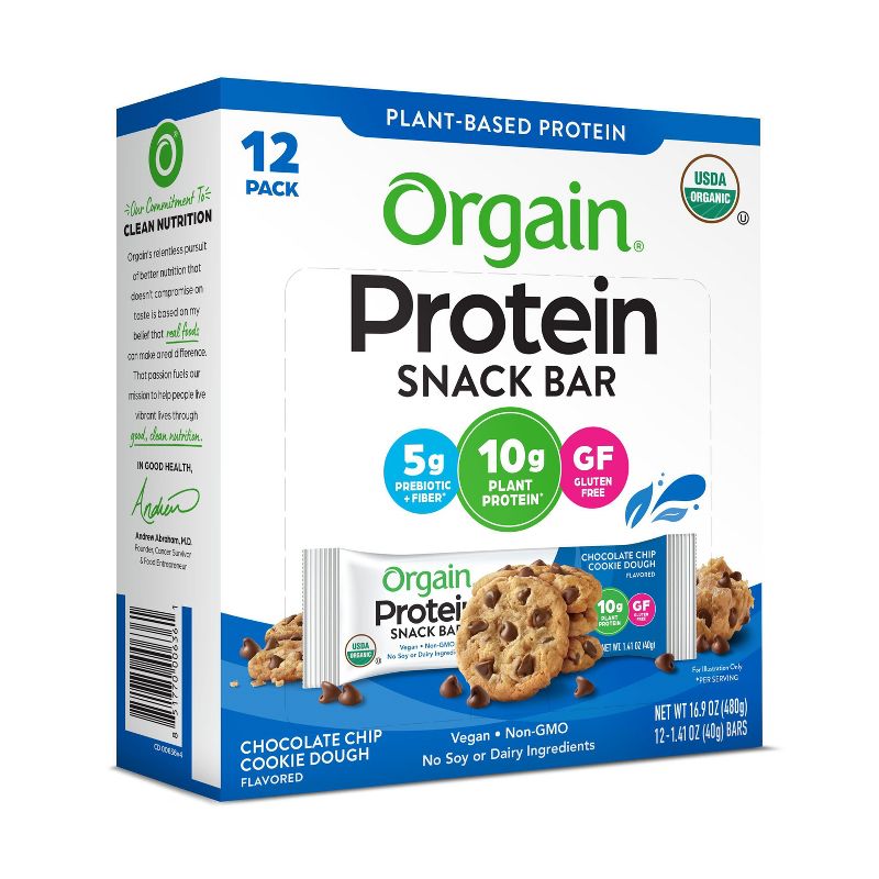 Orgain Organic Vegan Protein Bar - Chocolate Chip Cookie Dough - 12ct, 3 of 7