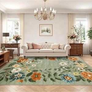 coucheta Floral Washable Area Rug, Multi-size Foldable Printed Soft Non Slip Low Pile Non-Shedding Stain-Resistant Carpet, for Living Room, Bedroom - 1 of 4