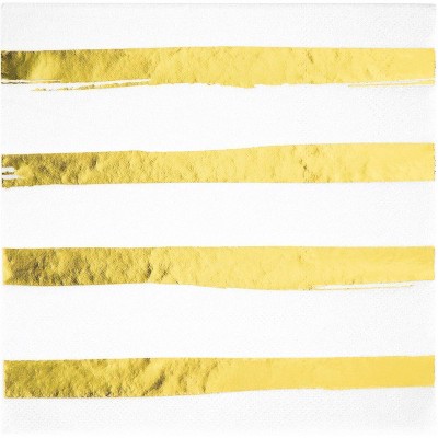 48ct Foil Striped Disposable Napkins White
