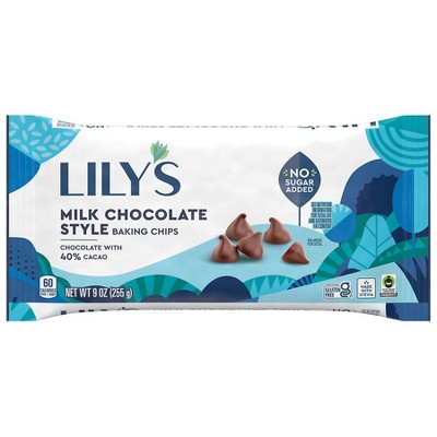 Lily's No Sugar Added, Baking Chips, Bag Milk Chocolate Style 9.0 oz