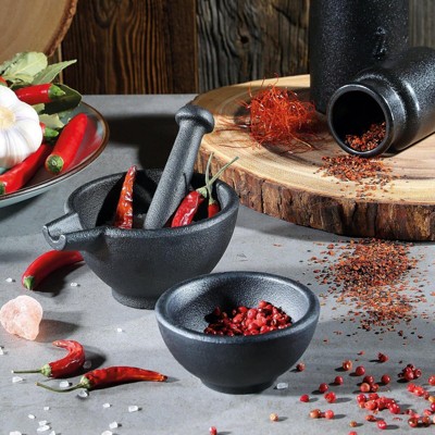 Black Cast Iron 3-Piece Mortar and Pestle Set