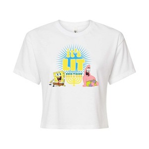 Women's - SpongeBob SquarePants - It's Lit Hanukkah Cropped Graphic T-Shirt - 1 of 4