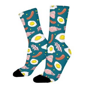 Breakfast Bacon Eggs Sausages Food Women Printed Crew Socks Funny Funky Socks Soft Polyester Novelty Gifts for Artists Men - 1 of 1