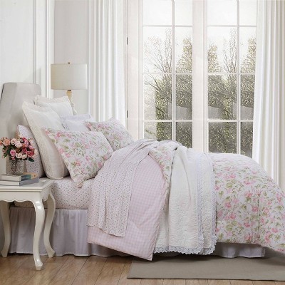 Twin Pink Cotton Reversible Floral Comforter Set