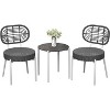 3Pcs Wicker Patio Bistro Furniture Set with 2 Rattan Chairs and 1 Glass-Top Coffee Table for Balcony, Garden, Lawn or Backyard, Outdoor Cafe - 2 of 4