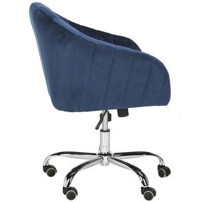 Navy Velvet Chrome-Finished Swivel Office Chair with Fixed Arms