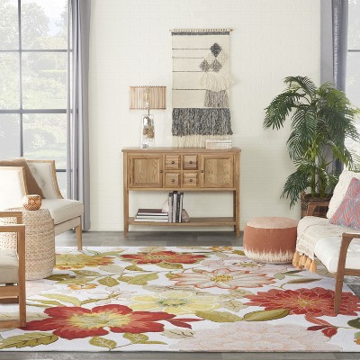 Ivory Floral Handmade Tufted Round XXL Area Rug