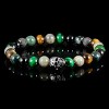 Crucible Men's Skull with Onyx, Labradorite, Moss Agate and Tiger Eye Stones Stretch Bracelet (8mm) - 3 of 4