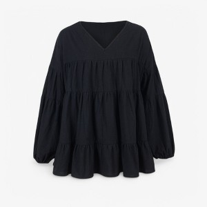 Anna-Kaci Women's Tiered Babydoll Blouse with Long Balloon Sleeves - 1 of 4