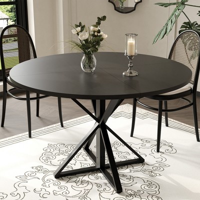 Round Dining Table for 4, 47" Dining Table, Dining Room Table with Heavy Duty Metal Base, Round Kitchen Table