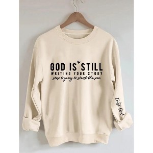 Coolmee Womens Crewneck Sweatshirts Long Sleeve Women Letters Graphic Pullover Tops - 1 of 3
