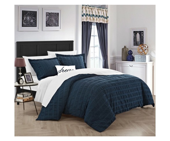 Queen 4pc Tornio Duvet Cover Set Navy - Chic Home