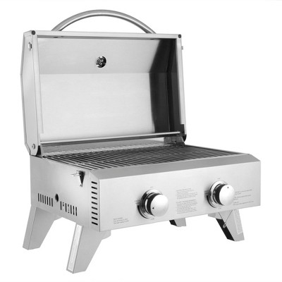 ROVSUN 1/2 Burner Portable Propane Gas Grill, Stainless Steel Tabletop Outdoor Cooking Grill for Picnic Camping RV Tailgating Patio Garden BBQ