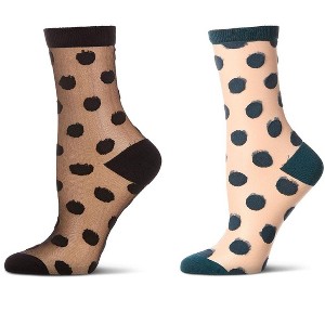 MeMoi 2 Pair Women's Sheer Cotton-Rich Polka Dot Crew Socks - 1 of 4