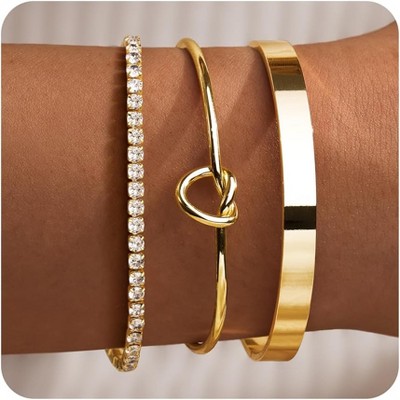 Gold Bracelets for Women Non Tarnish Dainty 14K Real Gold Plated Bangle Cuff Bracelets Stack for Women