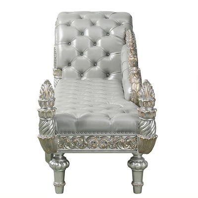 82" Beige Synthetic Leather Rococo Chaise Lounge with Champagne Finish