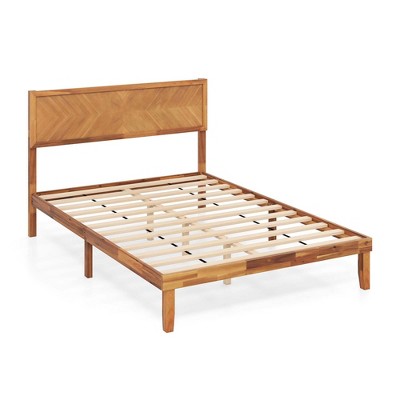 Tangkula Twin/Full/Queen Size Bed Frame w/Headboard Wooden Slats Support 9" Under-bed Storage Space