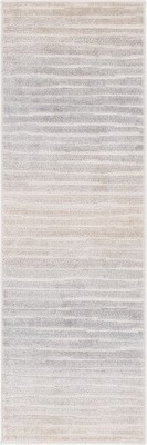 Light Gray Stripe Synthetic Easy-Care Outdoor Runner Rug