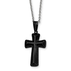 Black Bow Jewelry Medium Black Plated Pillow Cross Necklace in Stainless Steel, 18 Inch - 1 of 4