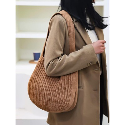 BEAFUP Women's Crochet Tote Bag Knit Shoulder bag,Aesthetic Bag,Cute Eco-Friendly Tote for Travel,Daily Use,Gift Box Packaging, Khaki