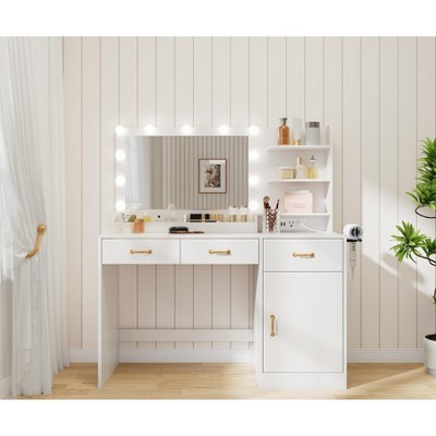 Vanity Set with Mirror and Lights, Makeup Vanity Set, Dressing Table with 3 Drawers, Ample Storage,for Dressing Area