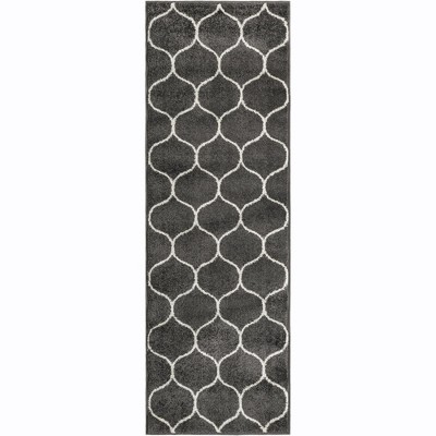 Modern Dark Gray and Ivory Synthetic Trellis Runner Rug