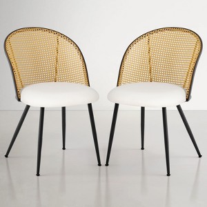 Bekrvio Mid-Century Modern Rattan Dining Chairs Set of 2/4,PU leather/Boucle Upholstered Kitchen Chairs with Cane Back and Metal Leqs for Dining Room - 1 of 4