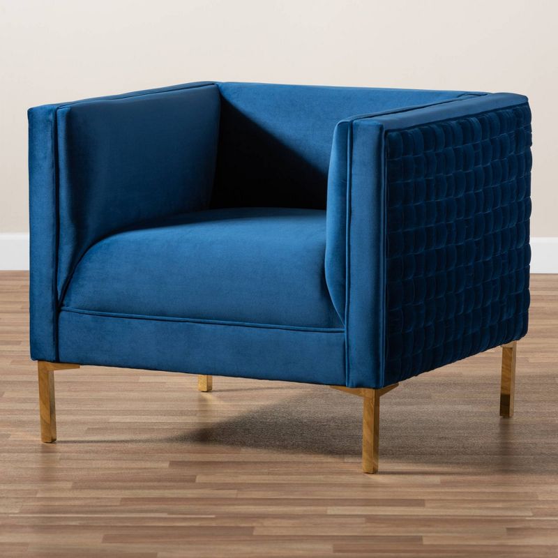 Seraphin Velvet Upholstered Chair Blue/Gold - Baxton Studio, 5 of 11