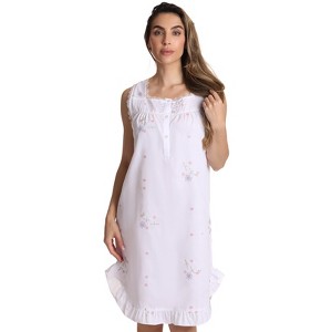 Dreamcrest Sleeveless Woven Nightgown with Floral Embroidery - Cute PJ Babydoll Sleepwear - 1 of 3