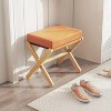 Bamboo folding footstool with bamboo X-legs and seat cushion, suitable for bedroom and living room use - 2 of 4