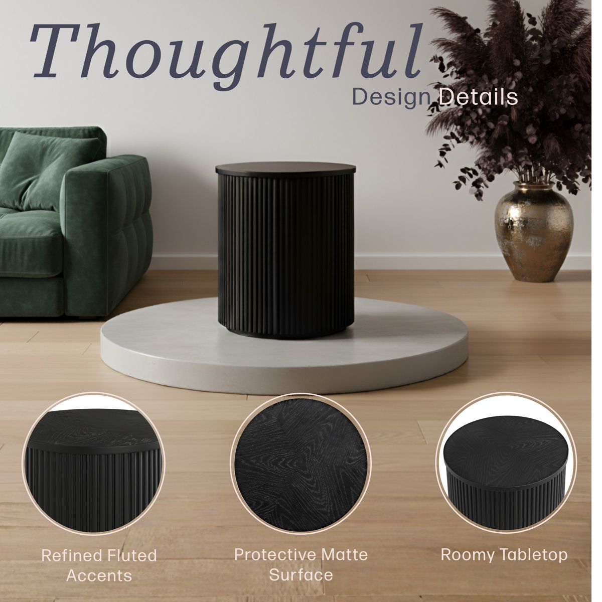 Alaterre Furniture Amos Round End Table, Black - thumbnail 5