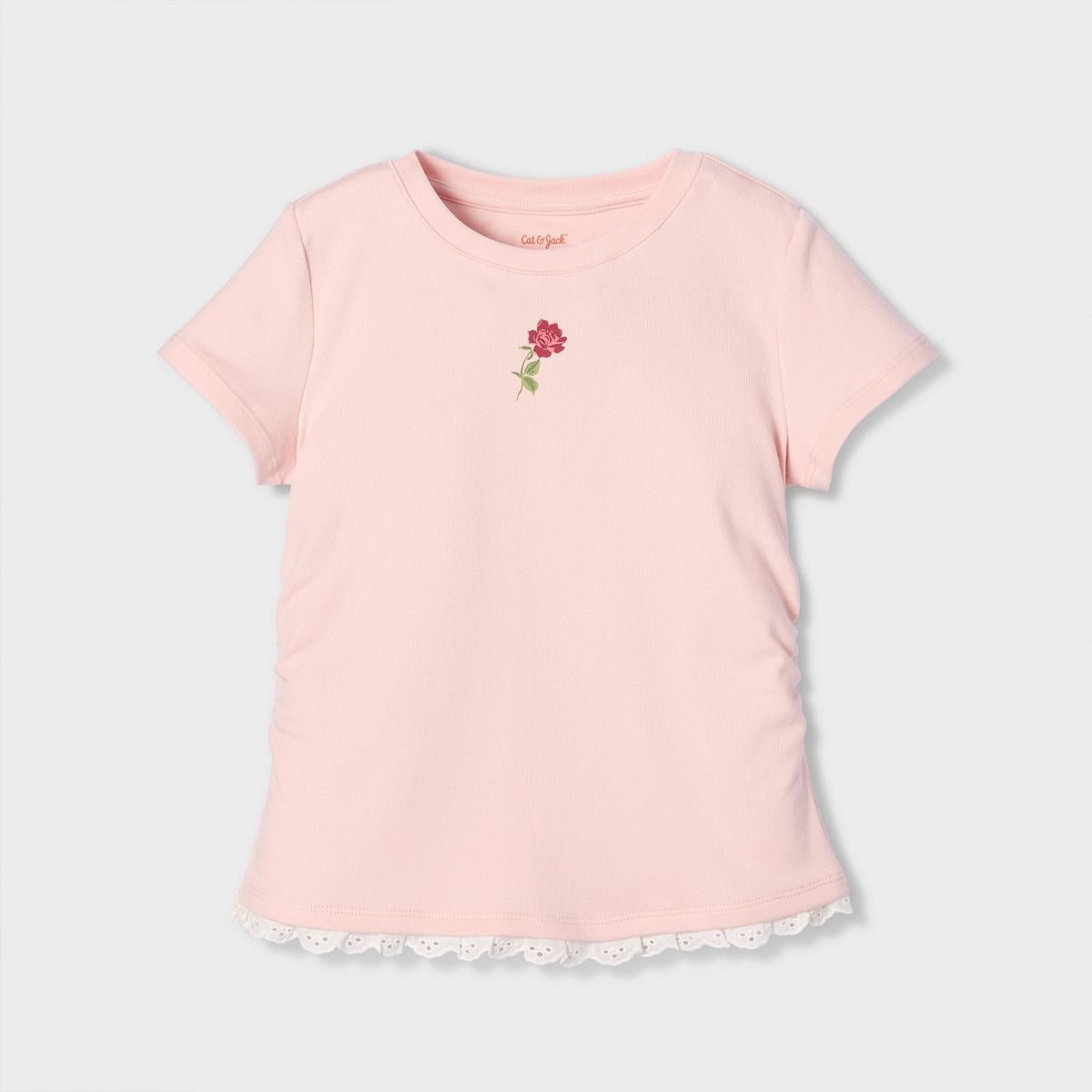 Girls' Short Sleeve Ruched Lace Trim T-Shirt - Cat & Jack™ - thumbnail 2