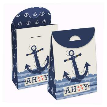 Big Dot of Happiness Ahoy - Nautical - Baby Shower or Birthday Gift Favor Bags - Party Goodie Boxes - Set of 12